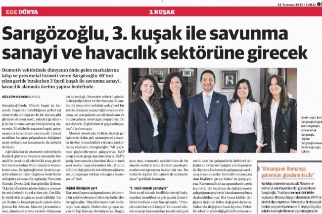 Sarıgözoğlu, 3.kuşak ile savunma sanayi havacılık sektörüne girecek